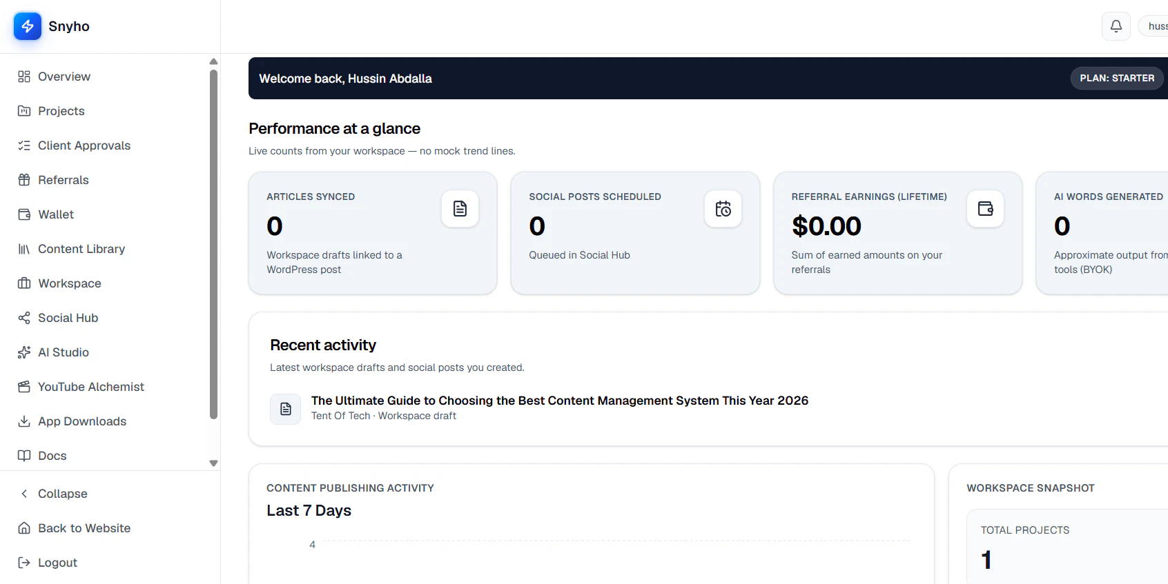 Snyho: AI Content Command Center screenshot 2