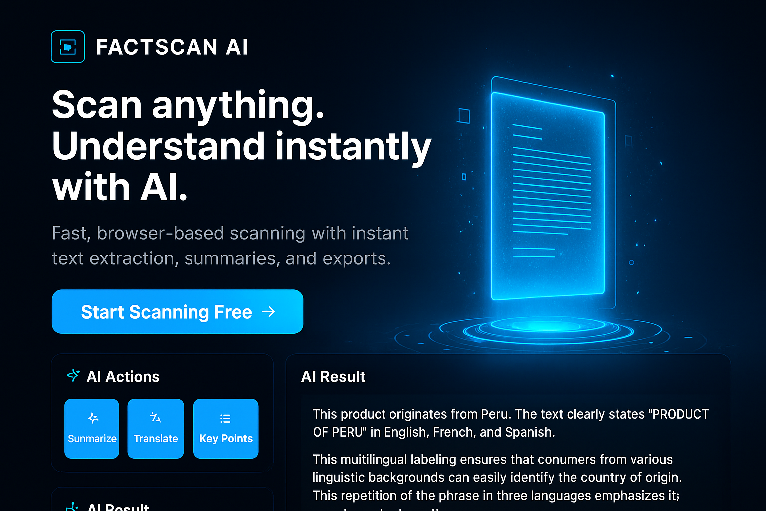 FactScan AI  - Main product screenshot demonstrating key features and user interface