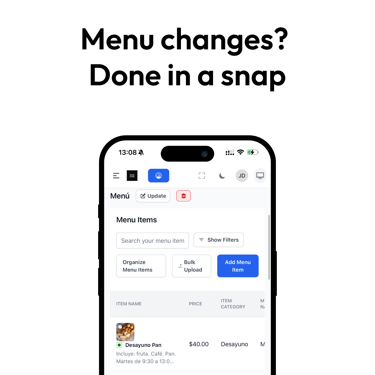 Snap Eats - Restaurant platform - Screenshot 2 showing product features and functionality