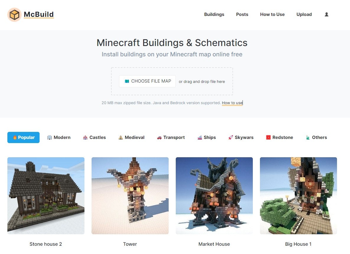 McBuild — Install buildings on your Minecraft map online
