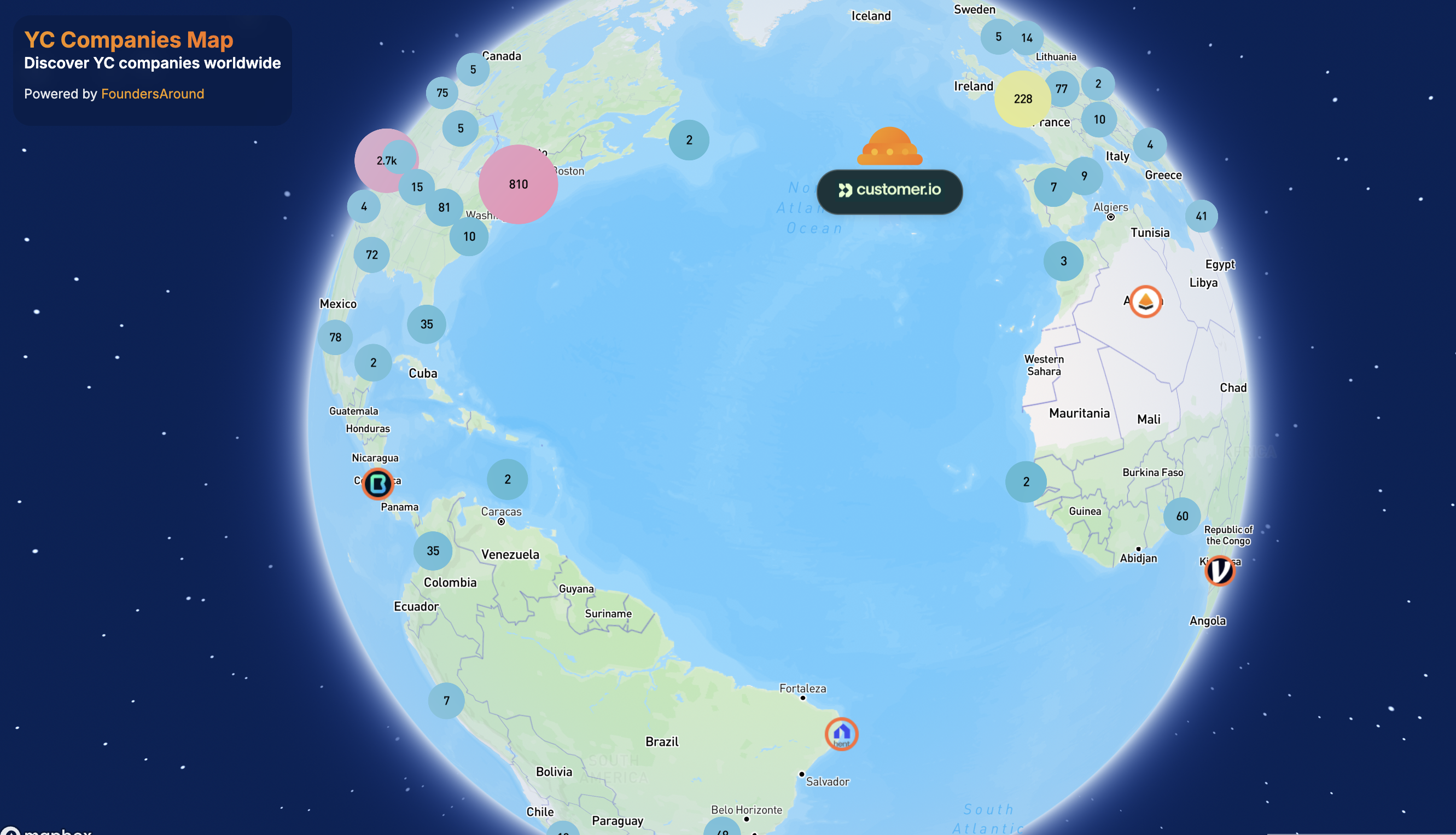 Mappa delle aziende YC - Una mappa di aziende YC in tutto il mondo media 1