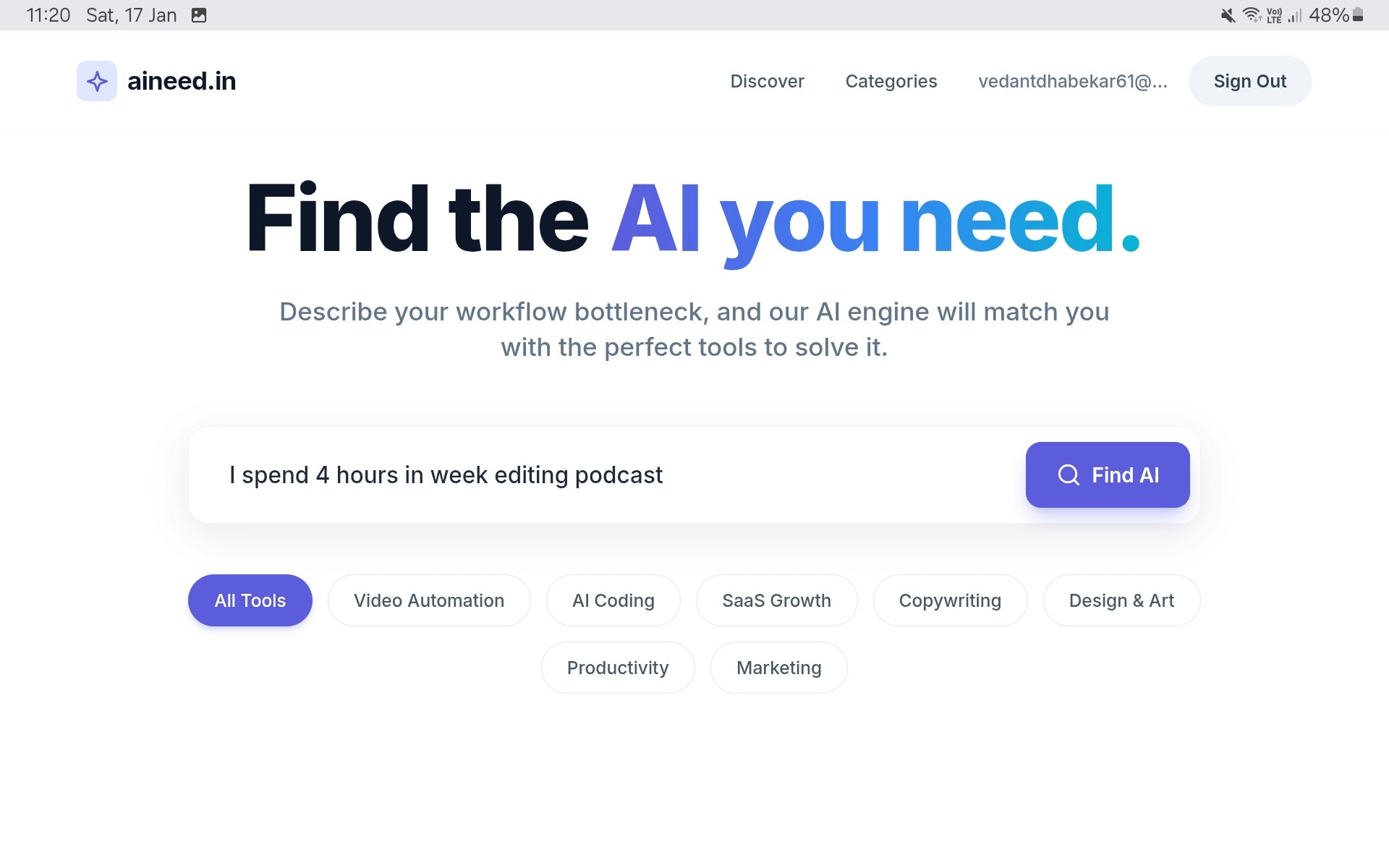 aineed.in - Main product screenshot demonstrating key features and user interface