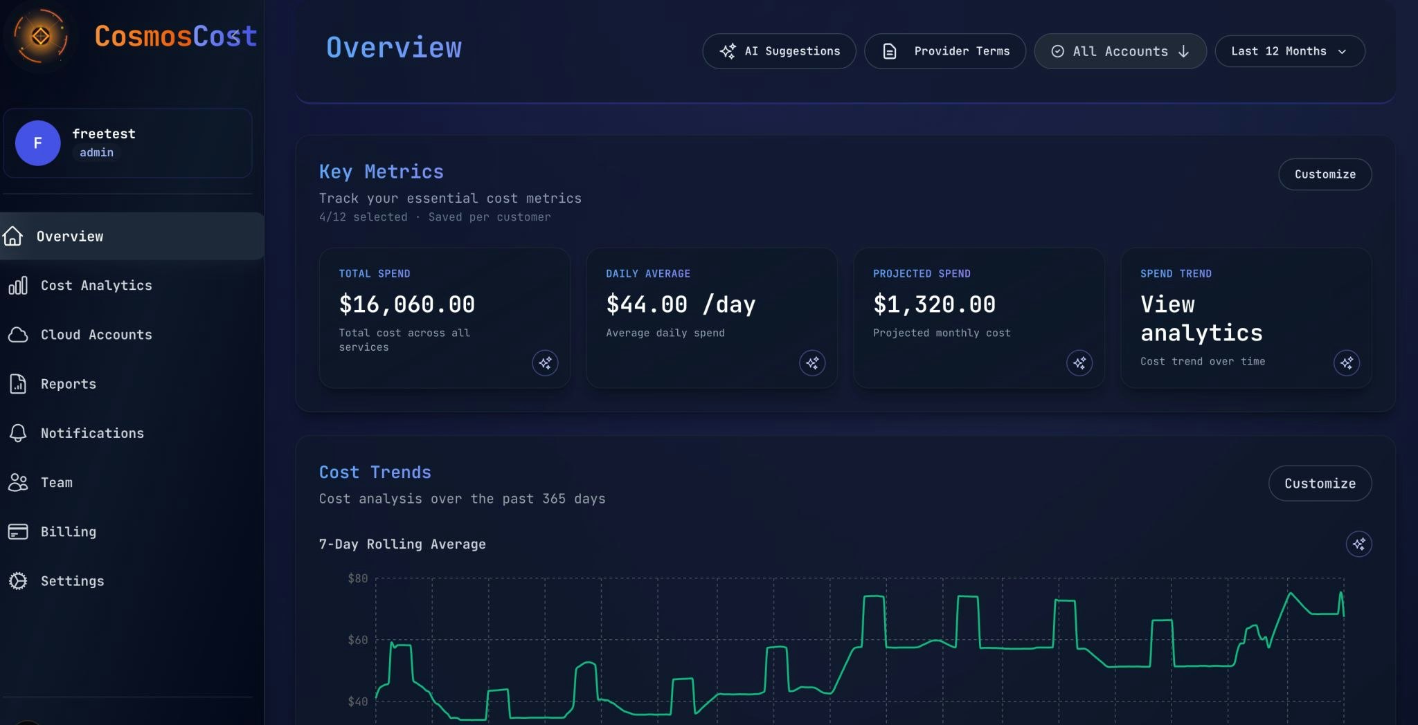 CosmosCost - Main product screenshot demonstrating key features and user interface