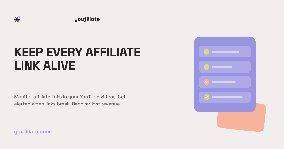 Youfiliate: Fix Dead YouTube Links - Main product screenshot demonstrating key features and user interface