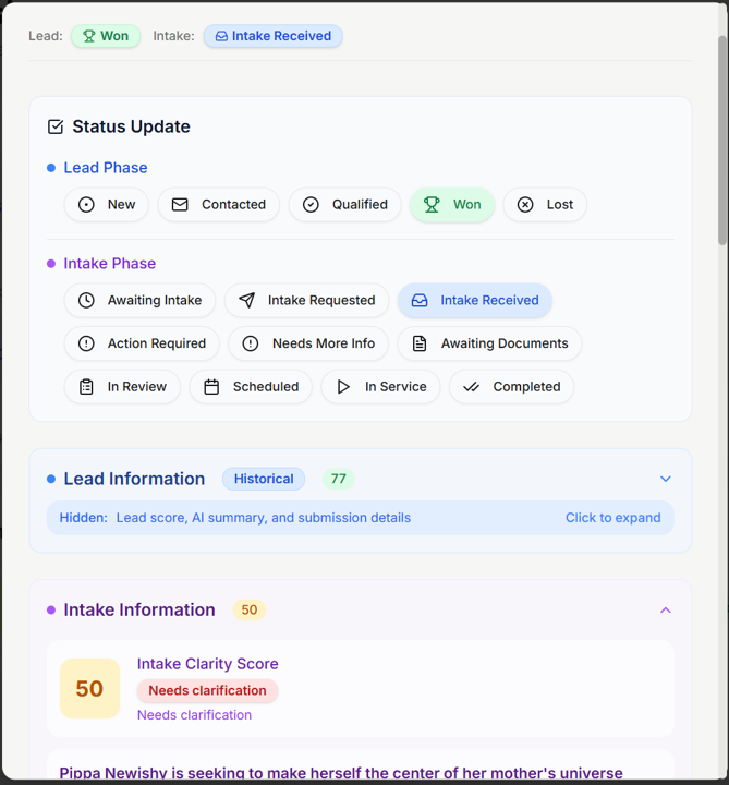 HeyIntake - Main product screenshot demonstrating key features and user interface