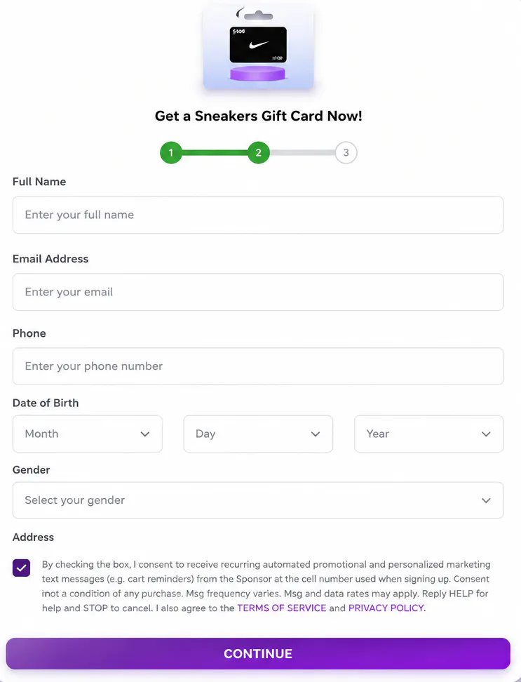 SNEAKERS GIFT CARD screenshot
