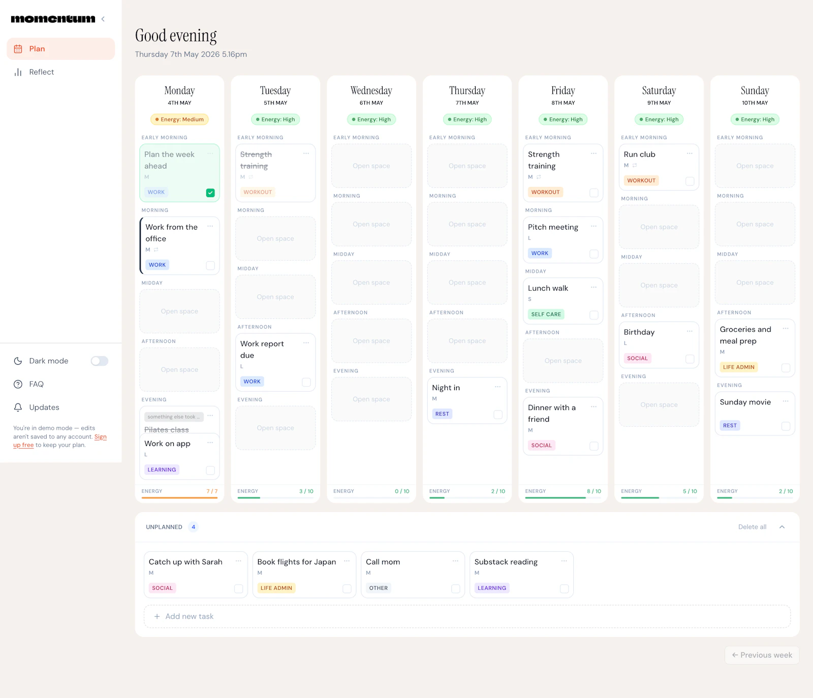 Momentum planner screenshot 2