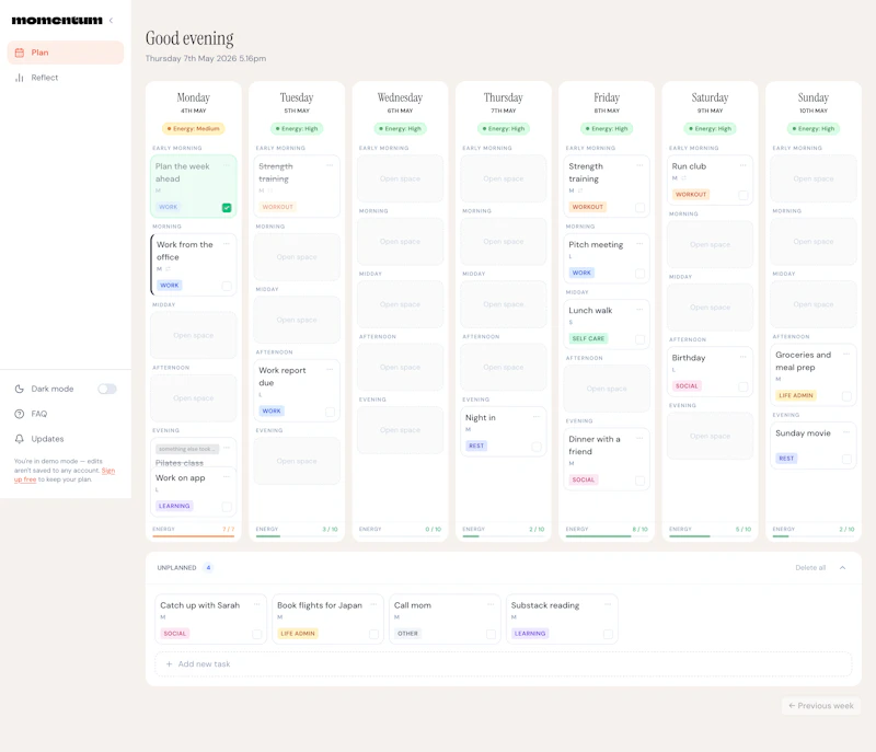 Momentum planner screenshot 2