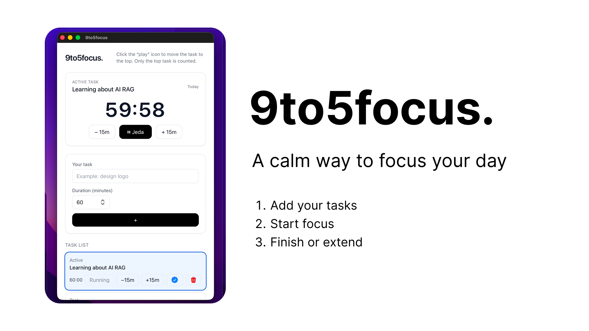 9to5focus - Main screenshot showing features and interface