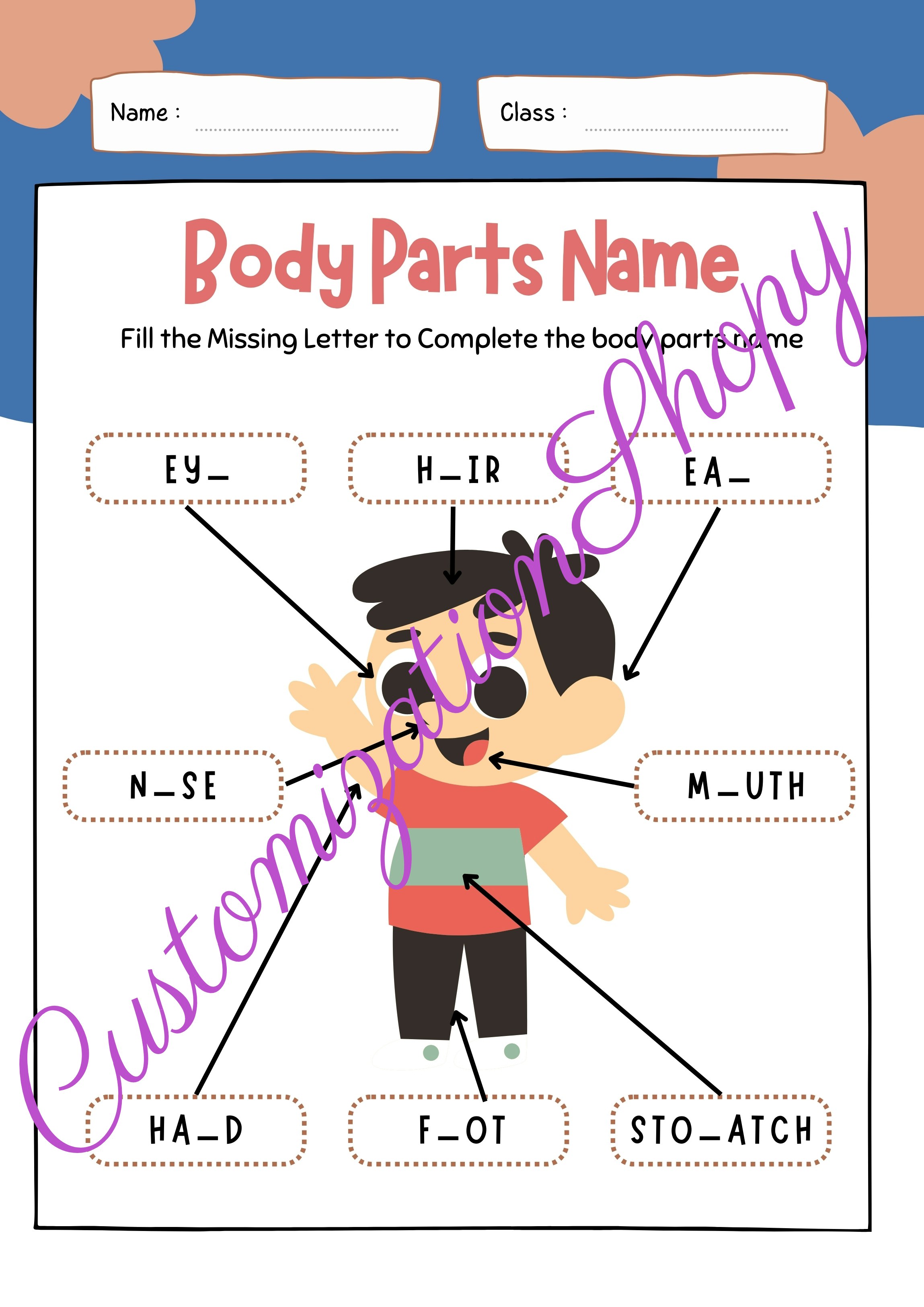 Attività per bambini |Nomi delle parti del corpo - Poster educativo fissato per i bambini media 5