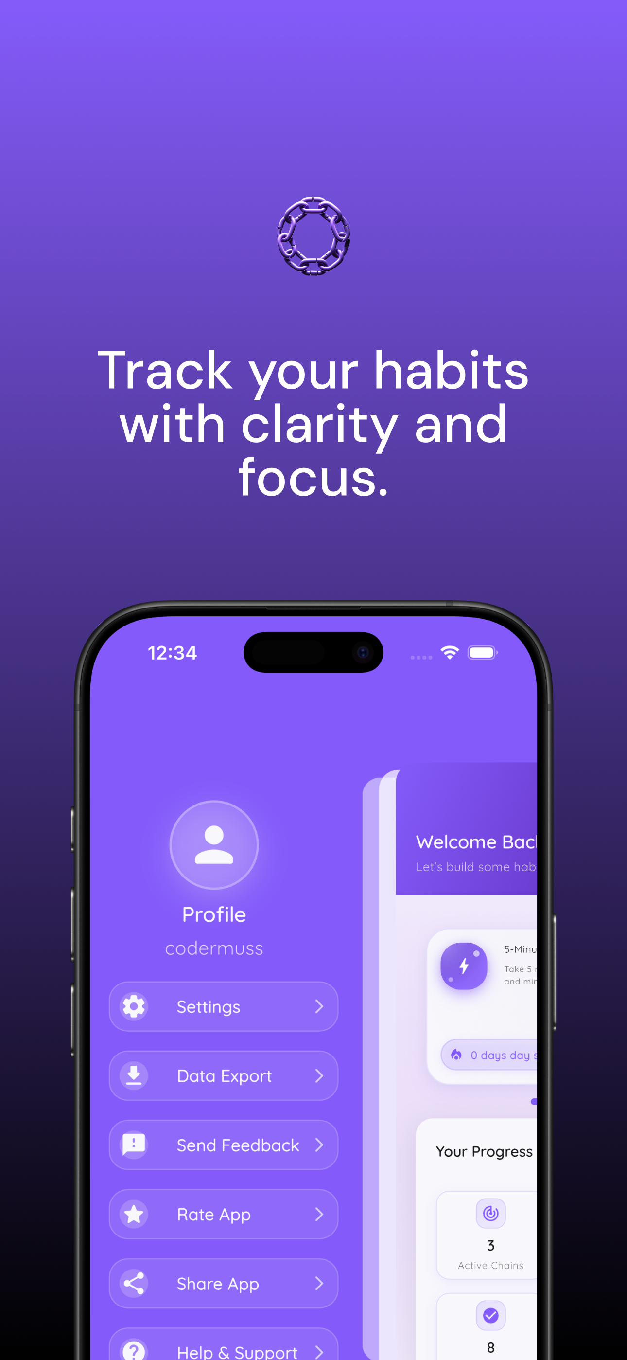 Chainfy - Habit Tracker - Main product screenshot demonstrating key features and user interface