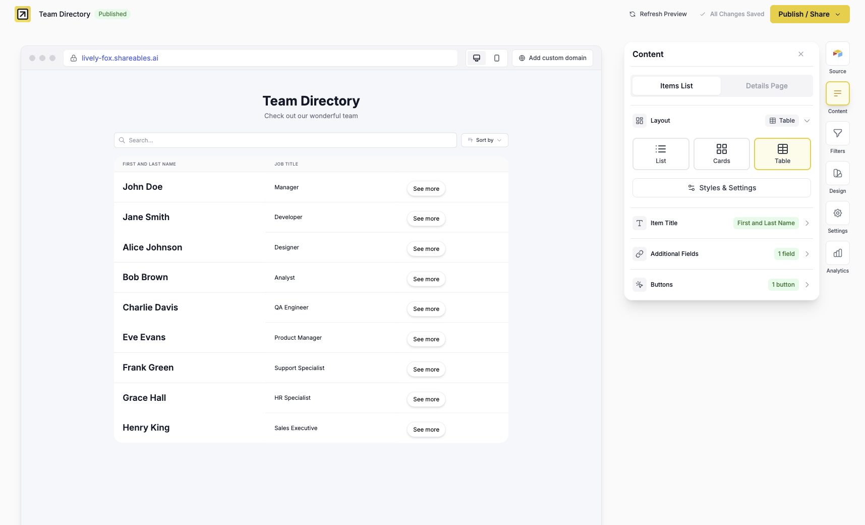 Turn Google Sheets into Website Widgets - Screenshot 4 showing product features and functionality