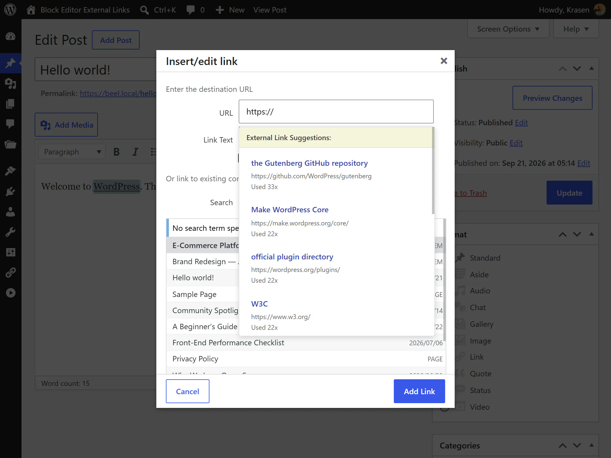 Block Editor External Links gallery image