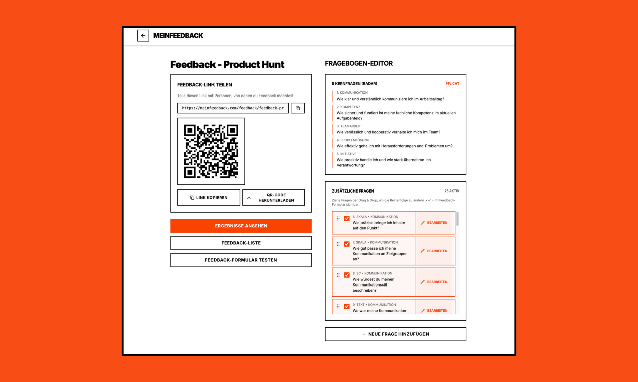 meinfeedback.com – 360° Feedback in 2min - Screenshot 2 showing product features and functionality