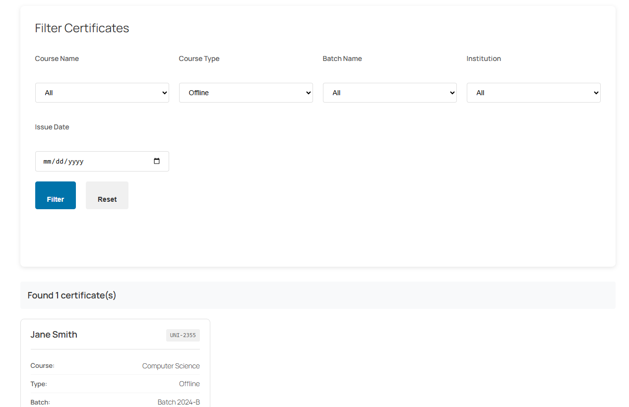Academic Certificate Verification - Screenshot 2 showing product features and functionality
