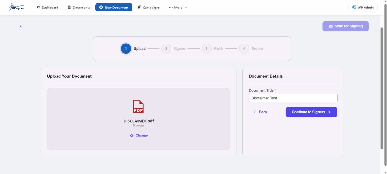 WPsigner - Screenshot 4 showing product features and functionality