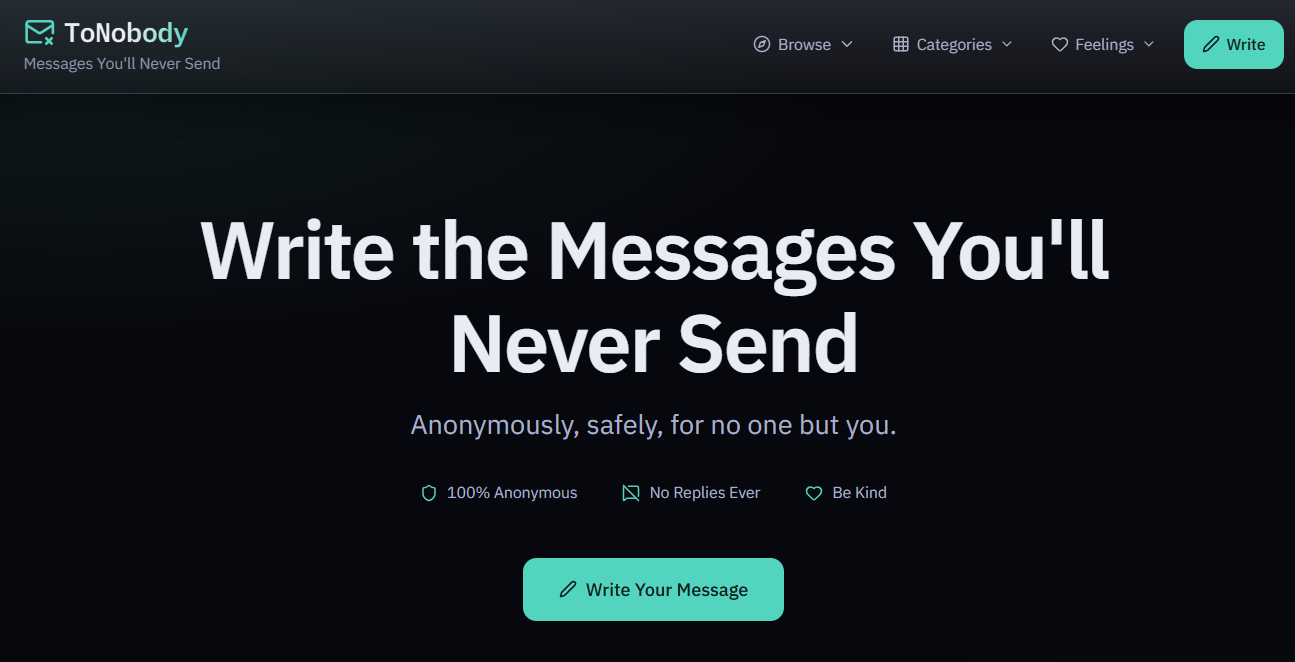 ToNobody - Main product screenshot demonstrating key features and user interface