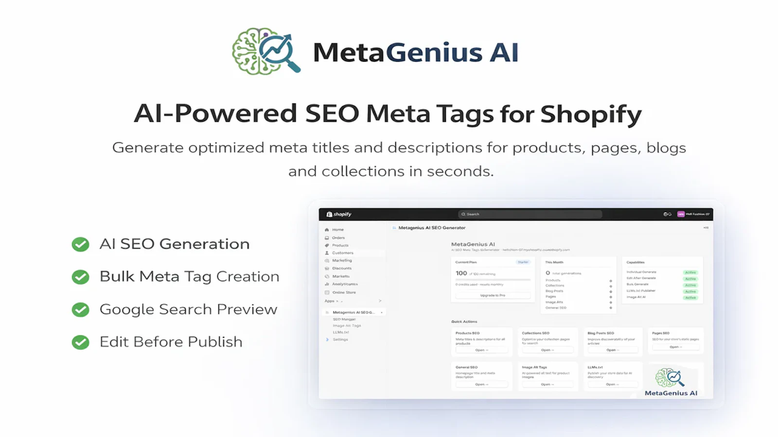 MetaGenius AI — AI SEO for Shopify screenshot 3