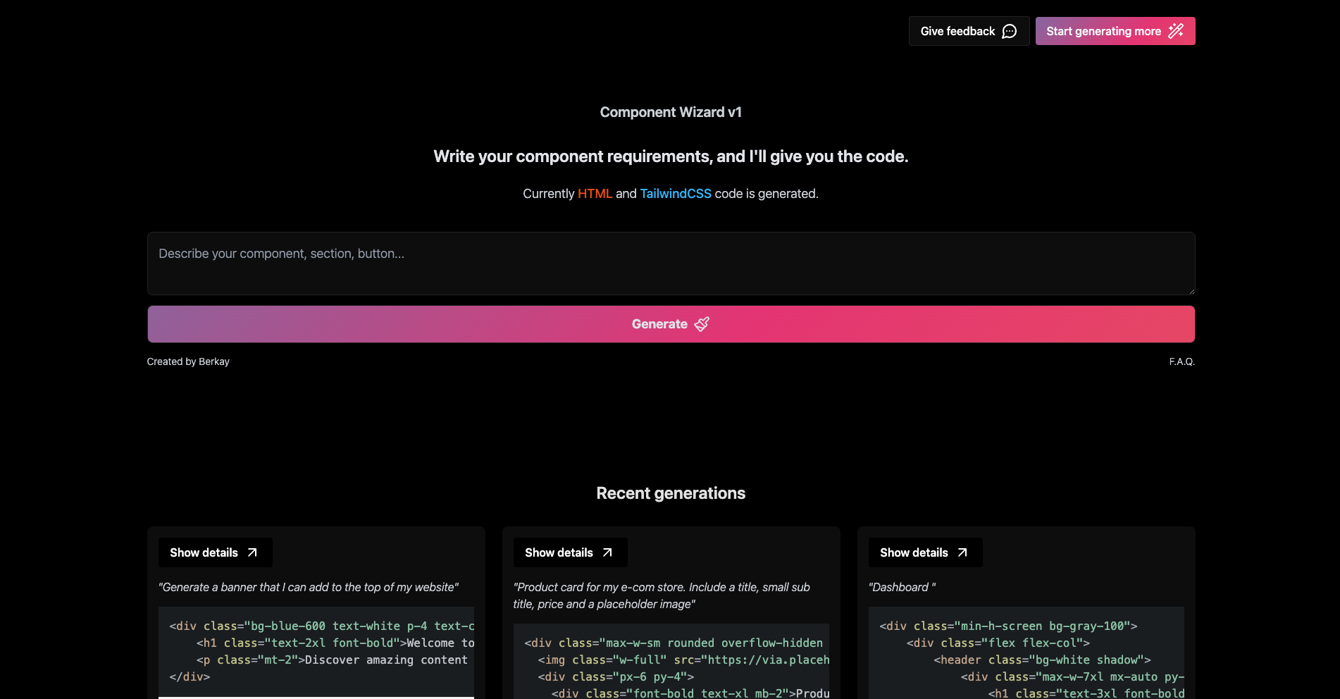 startuptile Component Wizard-Write component requirements and get the code for it