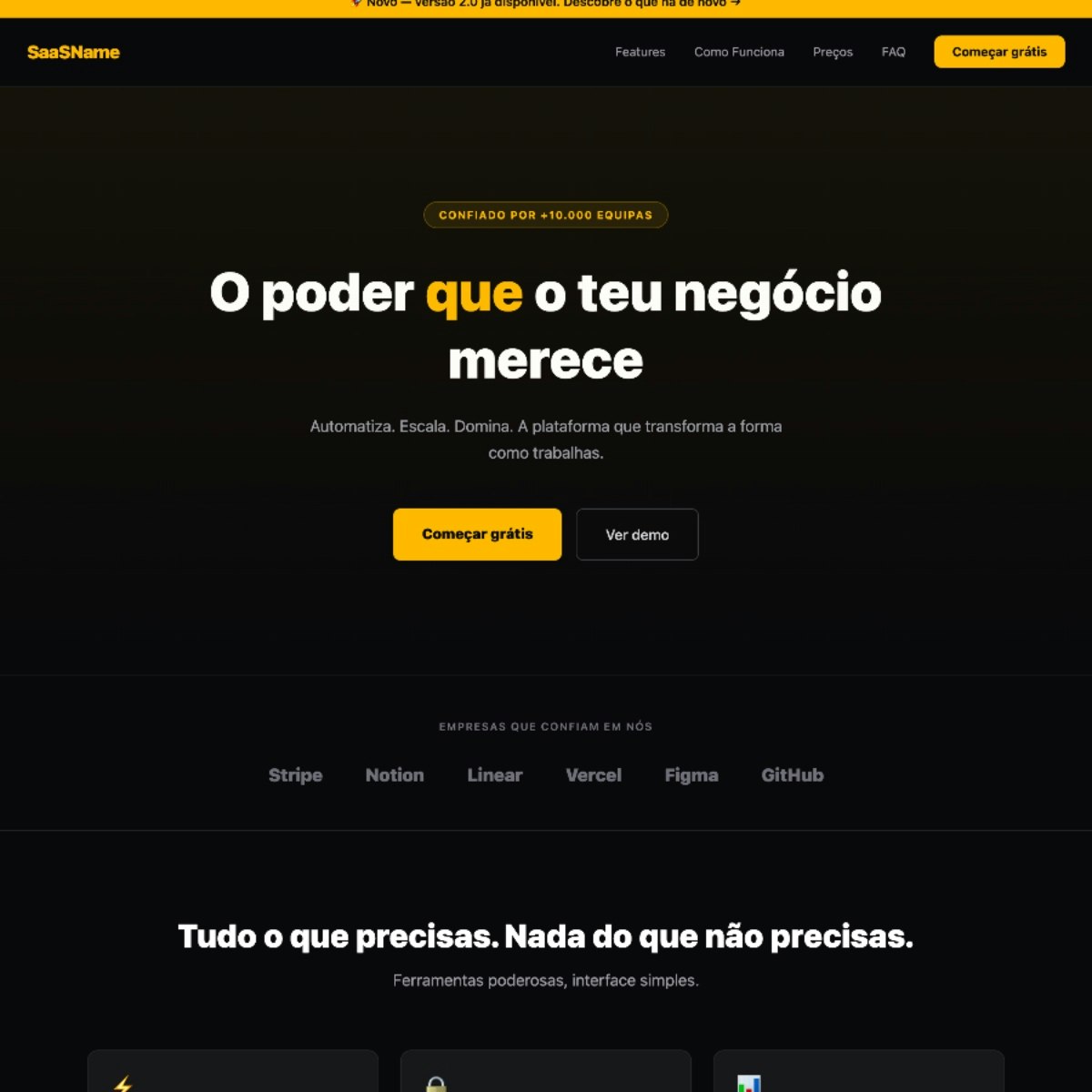 SaaS Landing Page v2 — Dark Gold Edition