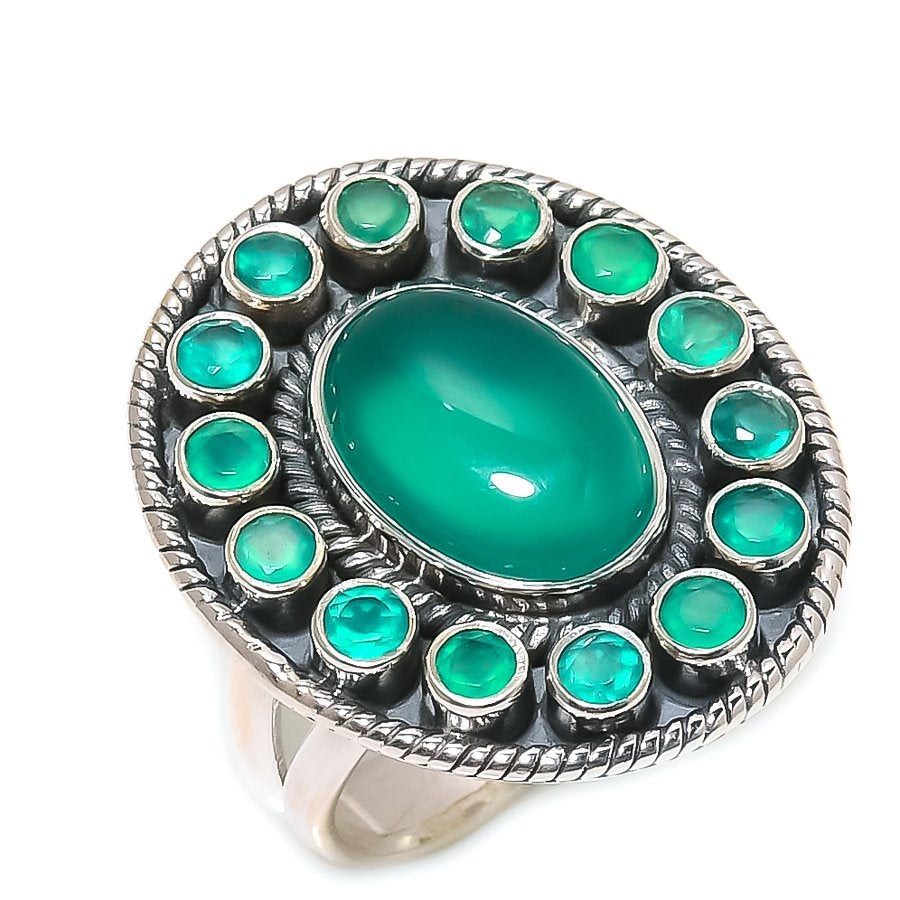 Anello in argento sterling di gemma di onice verde media 1