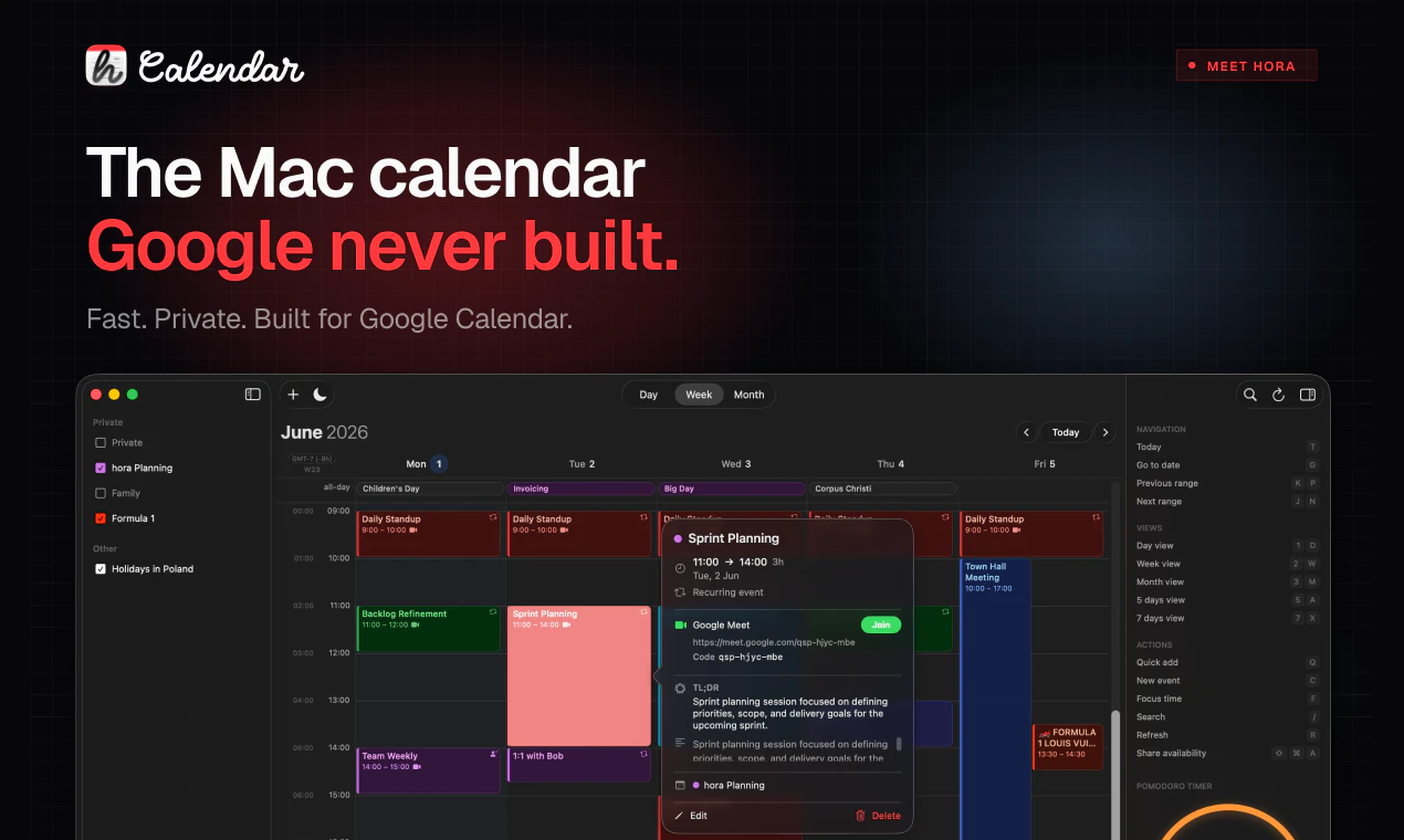 startuptile hora Calendar-Google calendar built for the Mac