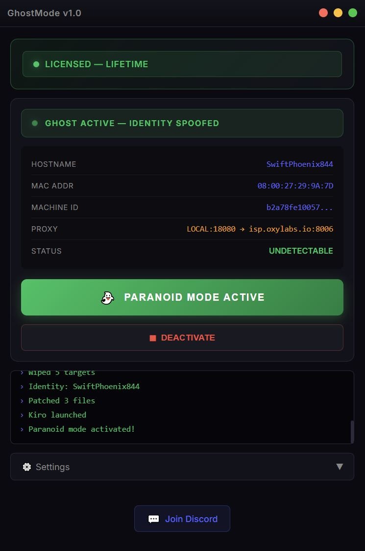 GhostMode - Main product screenshot demonstrating key features and user interface
