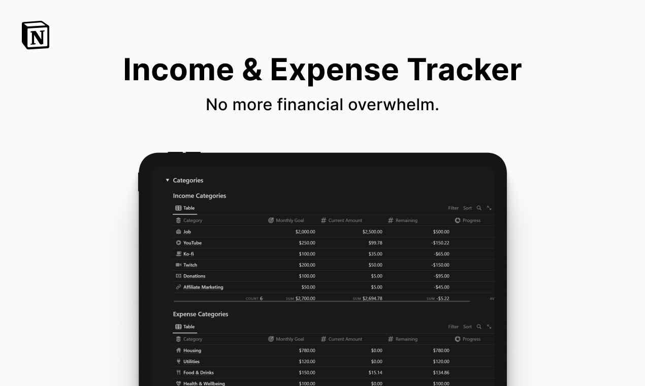 Mídia 1 de Notion Renda e Rastreador de Despesas - Organize suas finanças com noção