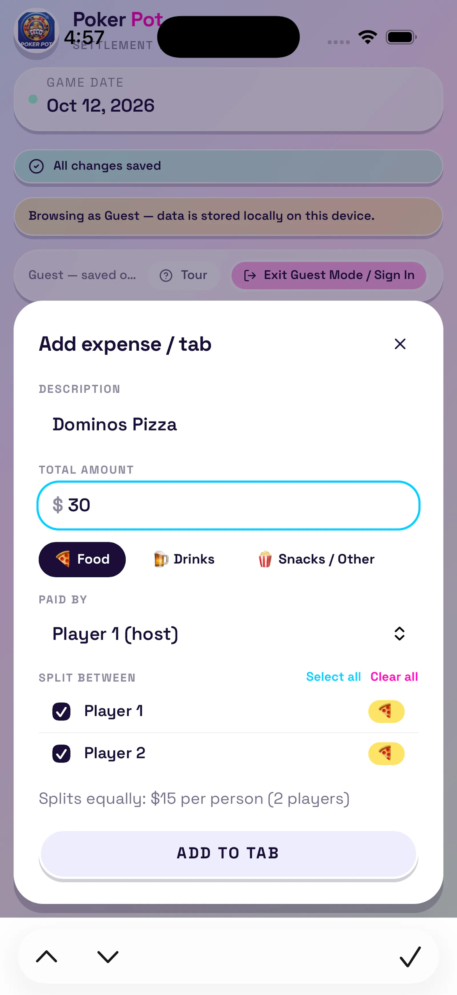 Poker Pot -Track Cashflow,Food & Drinks screenshot 2
