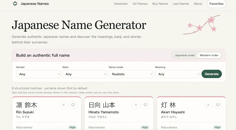 Japanese Name Generator  screenshot 1