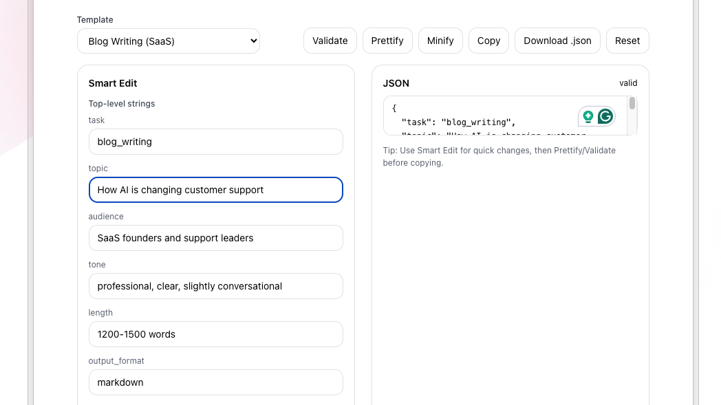Generatore di prompt JSON AI gratuito - Smart json chiede, reso semplice media 3