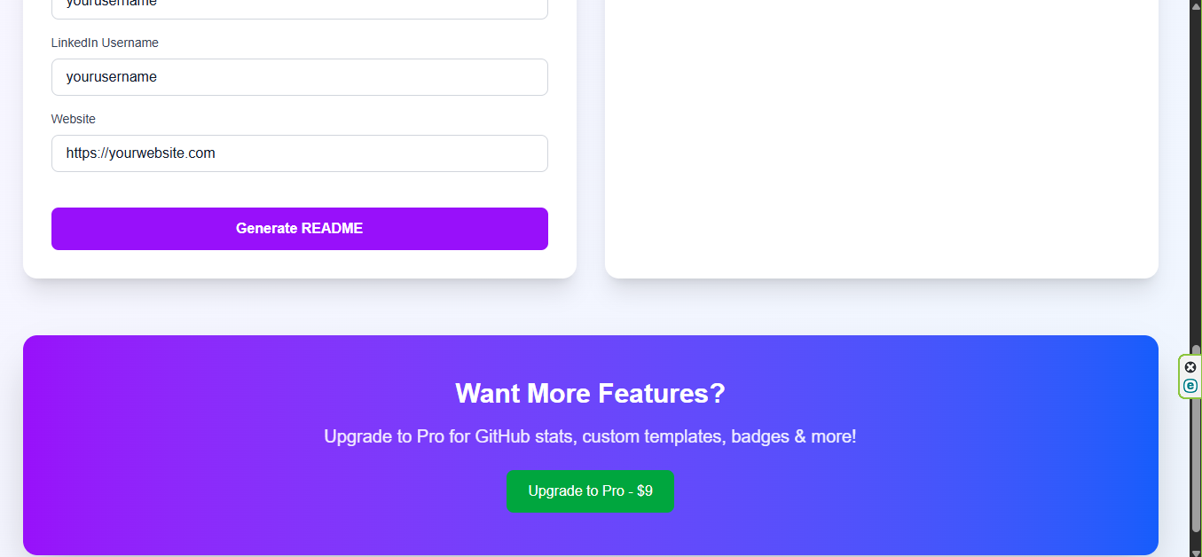 GitHub Profile Generator - Screenshot 3 showing product features and functionality