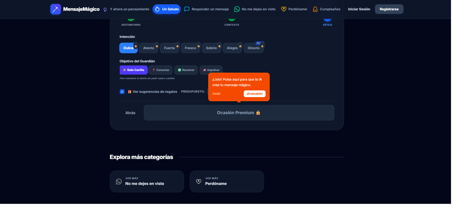 Mensaje Mágico - Screenshot 2 showing product features and functionality