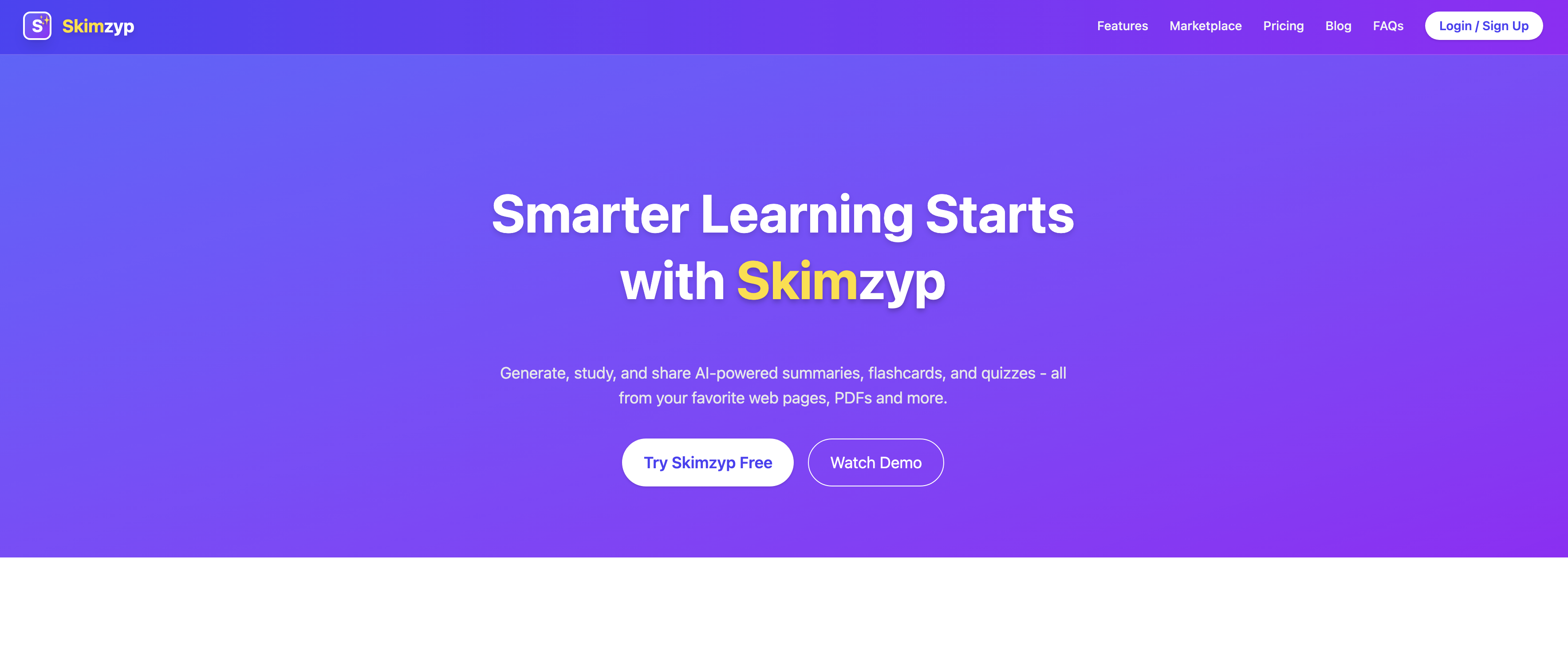 Skimzyp - Main product screenshot demonstrating key features and user interface