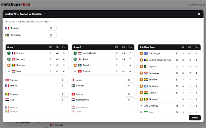 Live Interactive World Cup 2026 Bracket screenshot 3
