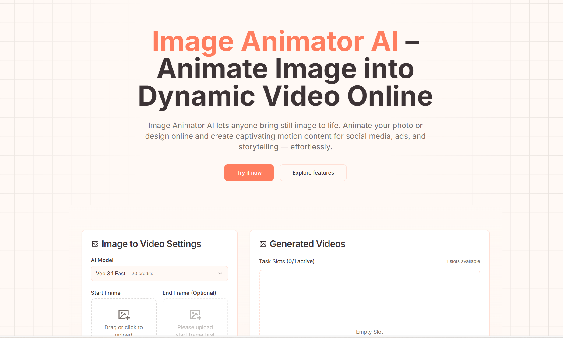 Image Animator AI - Main product screenshot demonstrating key features and user interface