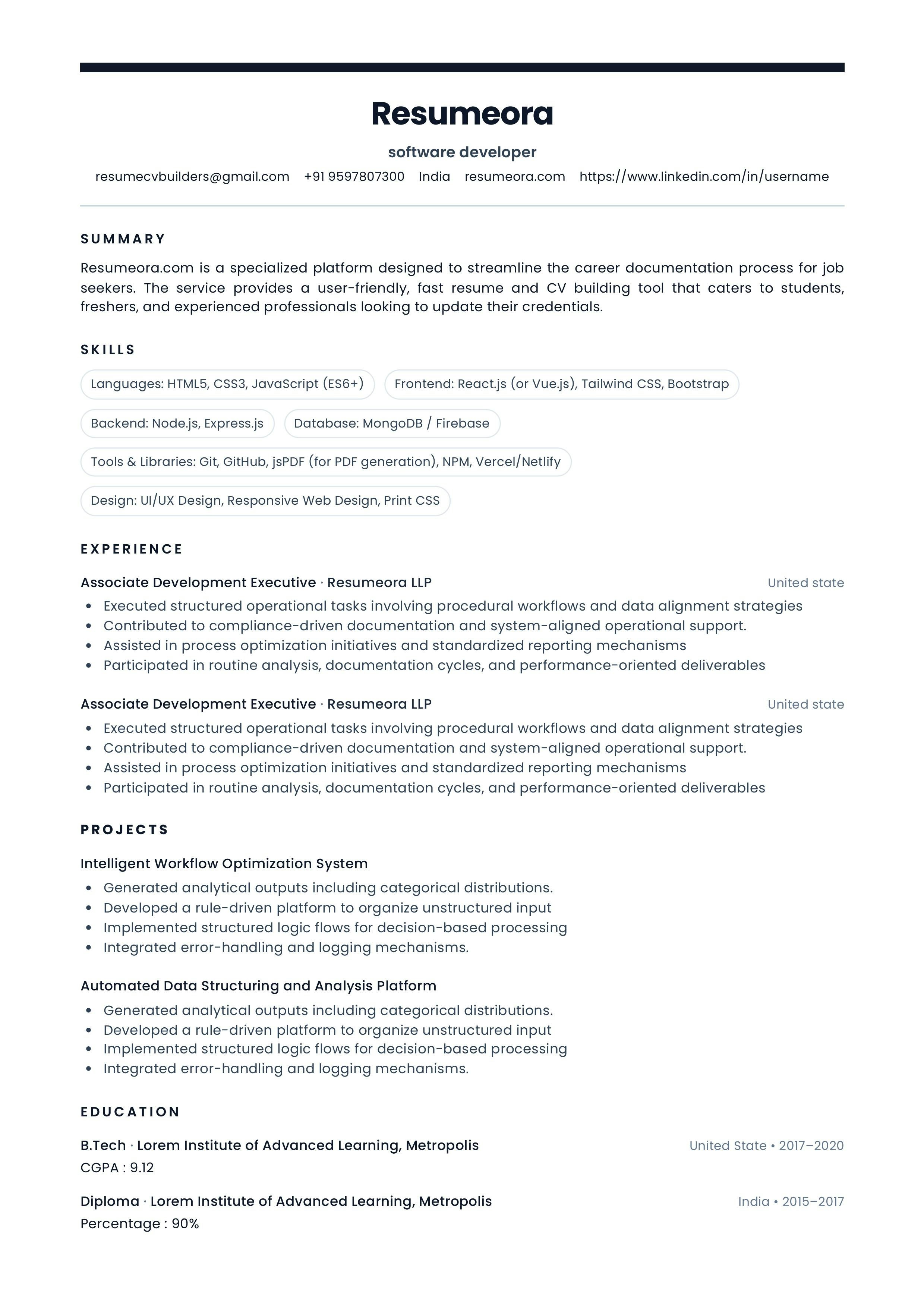 Resumeora Resume Builder gallery image