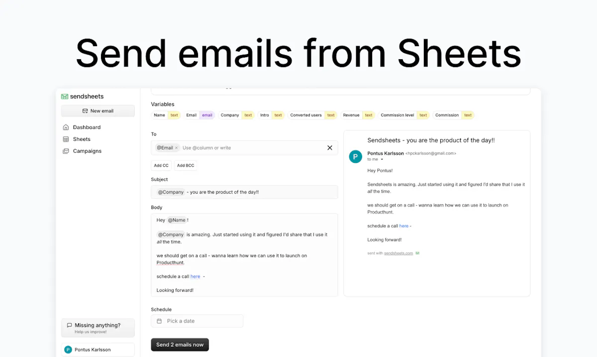 sendsheets