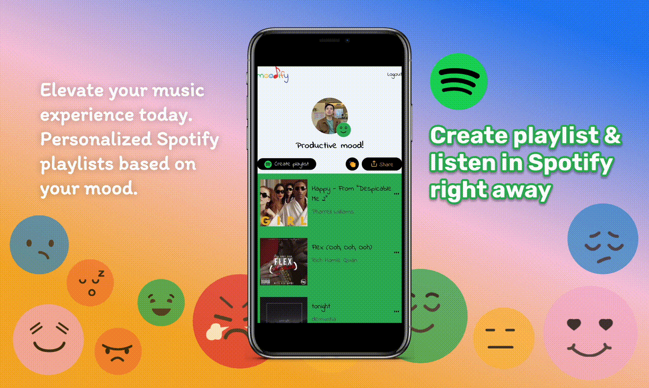 Mídia 4 de Moodify - Lista de reprodução personalizada do Spotify com base no seu humor