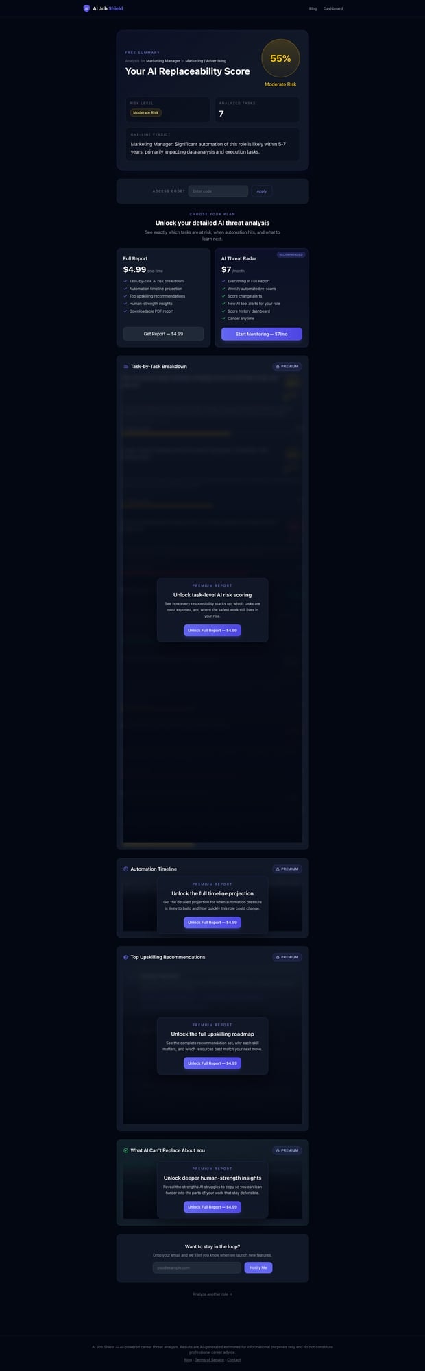 AI Job Shield - Screenshot 2 showing product features and functionality