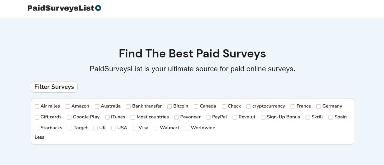 PaySURVEYSLIST - 온라인 유료 설문 조사의 선별 된 디렉토리 미디어 1