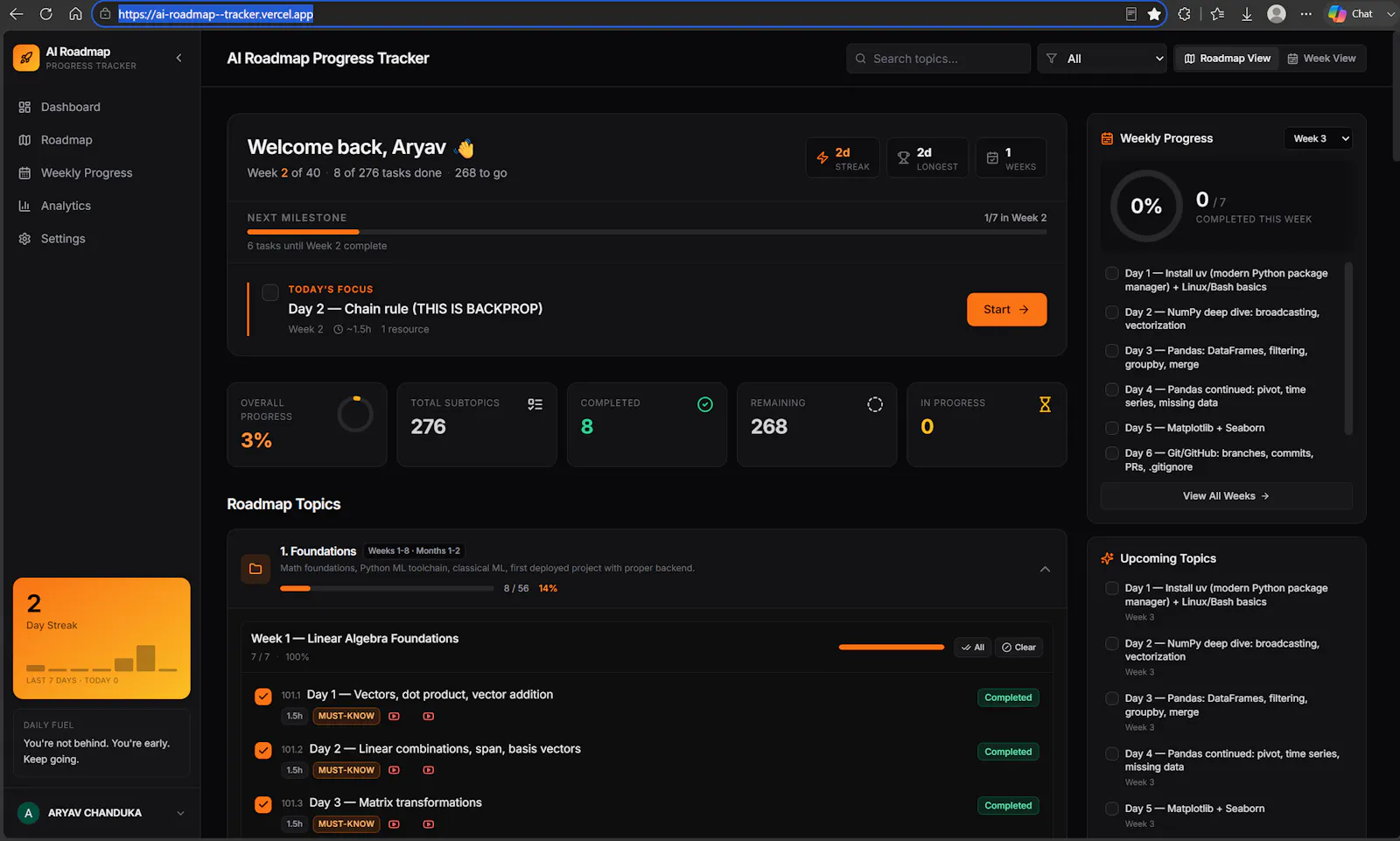 AI ROADMAP AND PROGRESS TRACKER screenshot 2