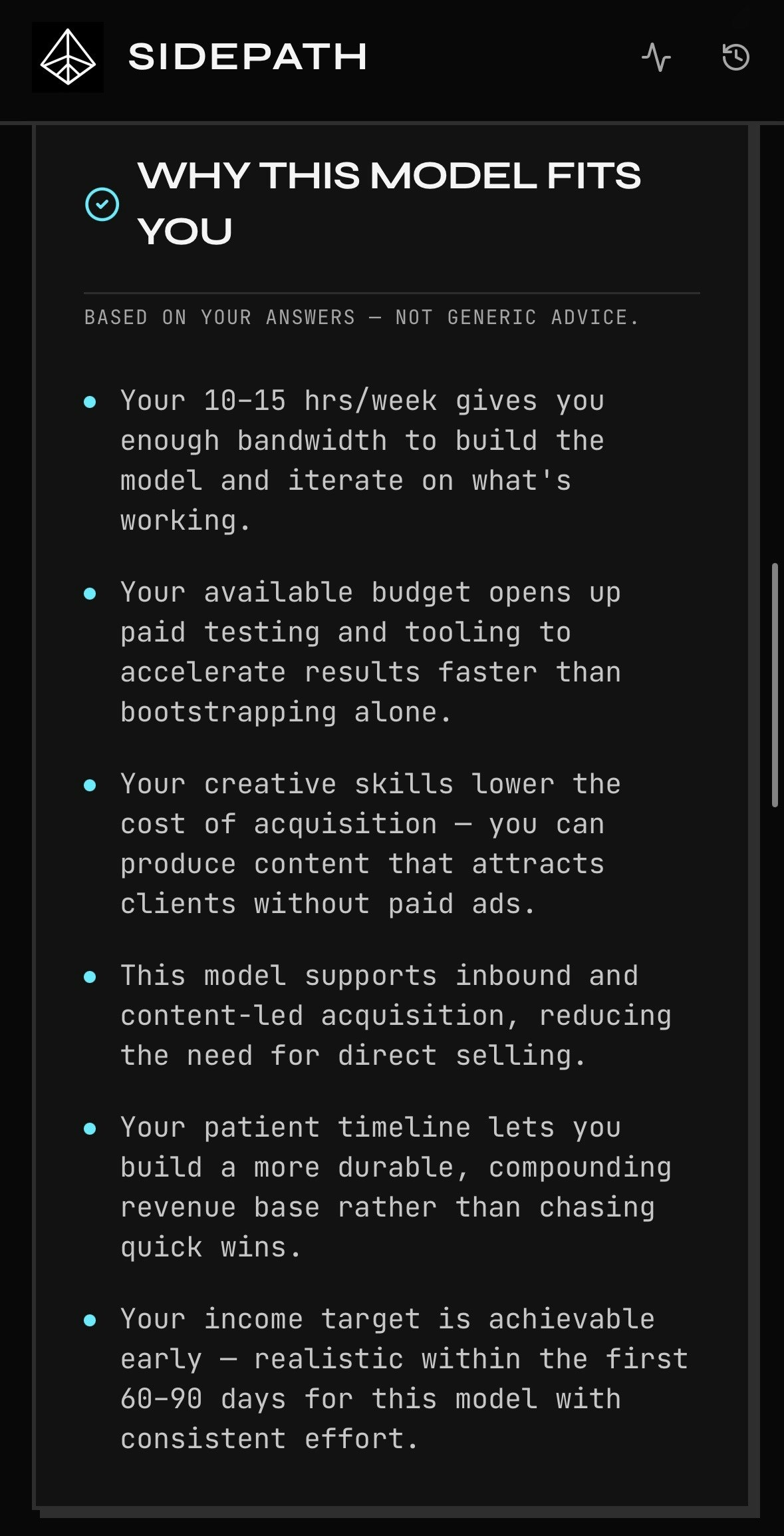 Sidepath — Find the right side hustle - Screenshot 2 showing product features and functionality