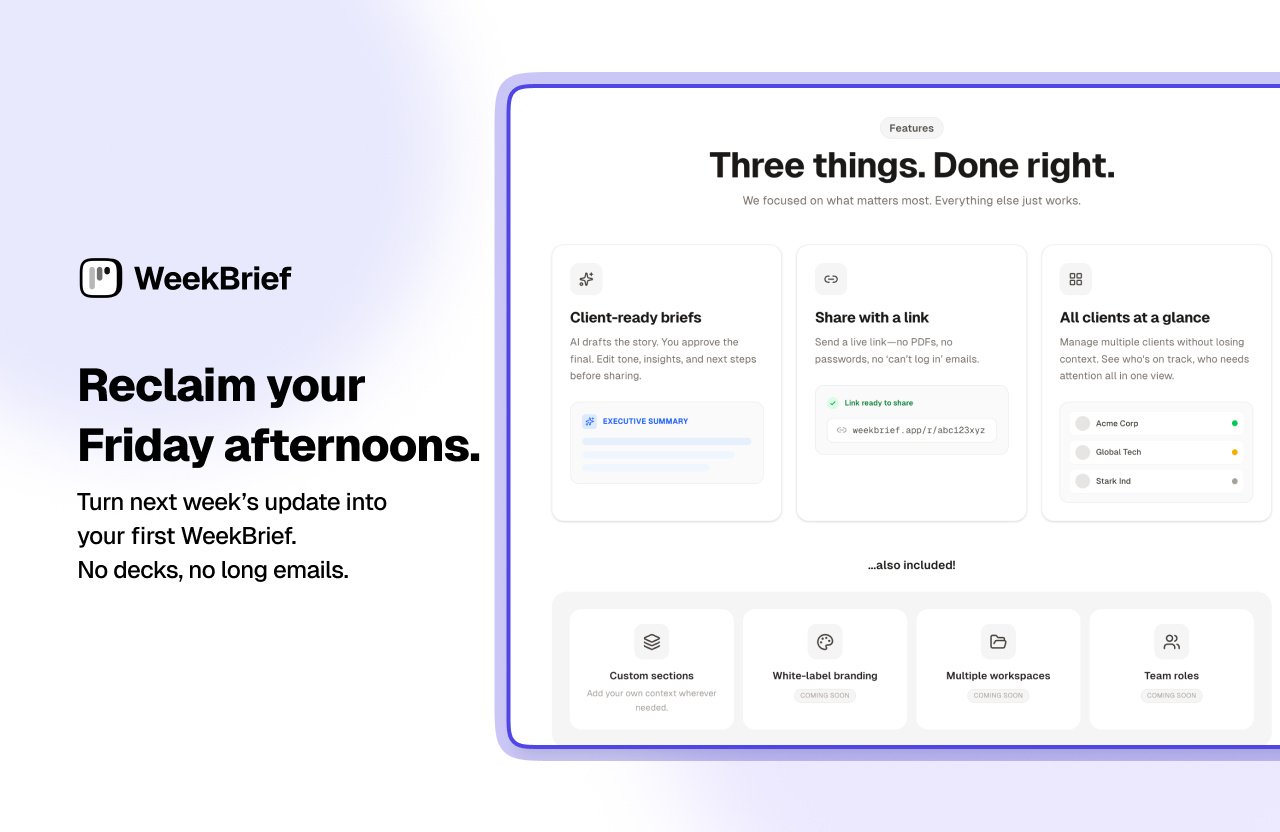 WeekBrief - Screenshot 3 showing product features and functionality