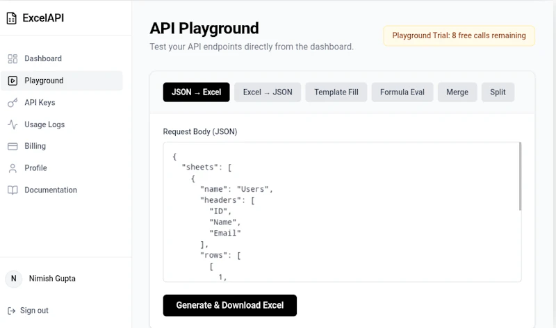 ExcelAPI screenshot 2