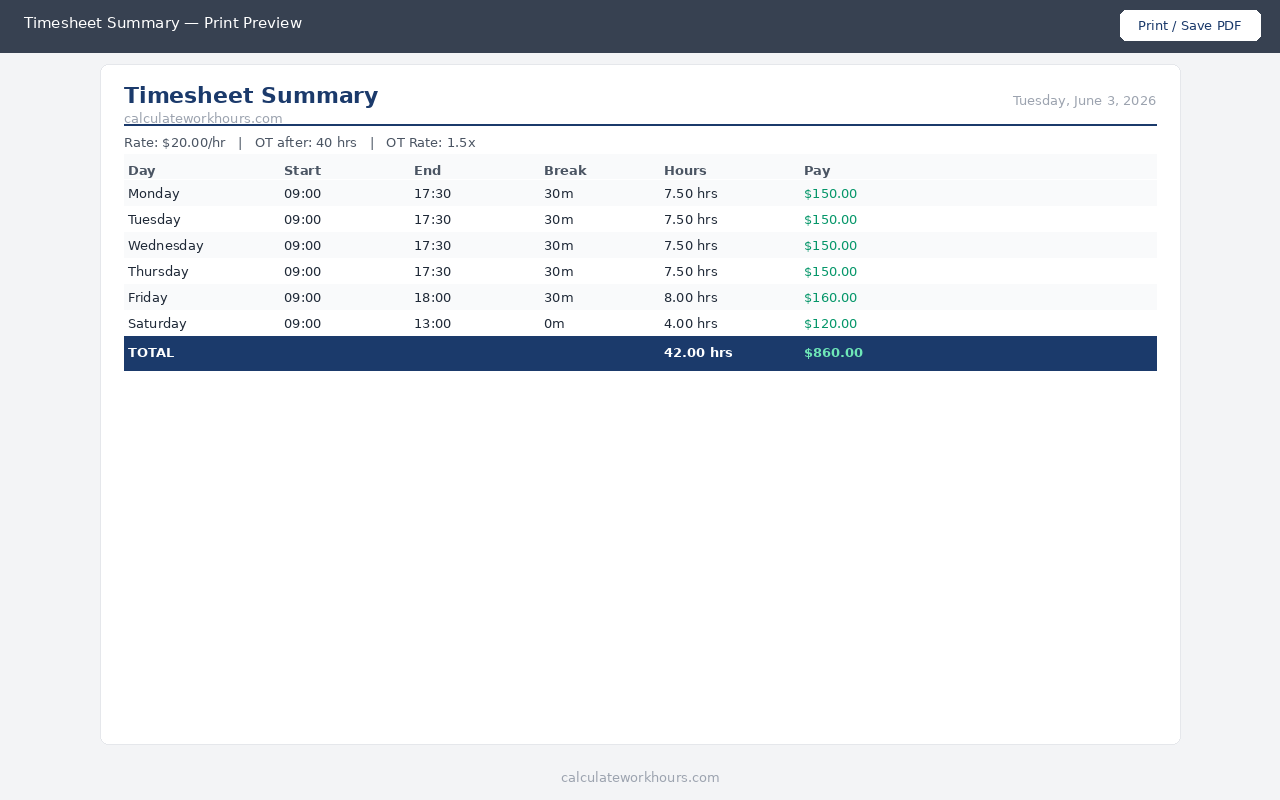 Calculate Work Hours gallery image