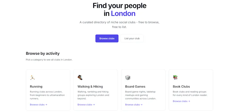 LondonSocialClubs.com screenshot 1