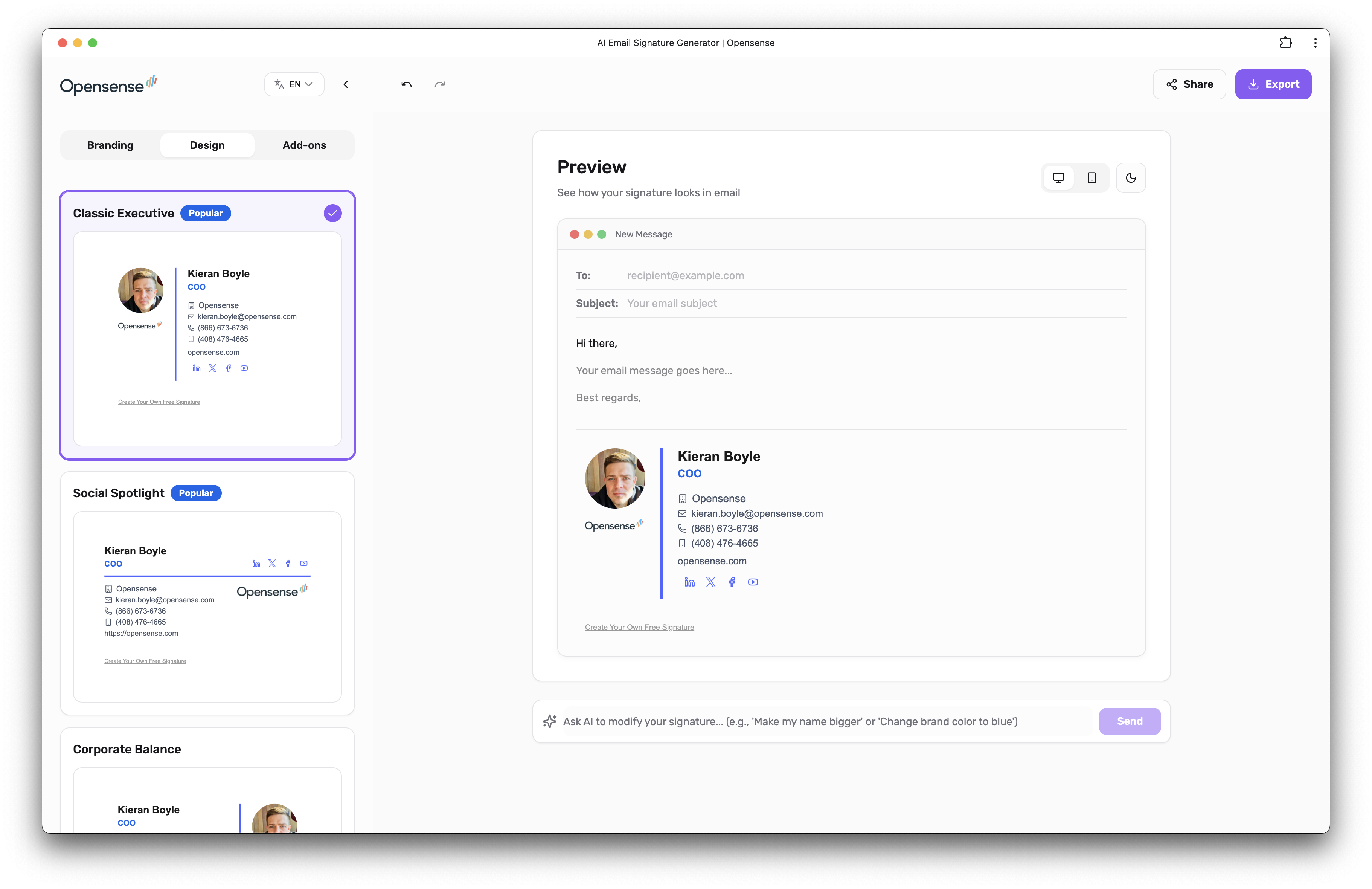 Opensense AI Email Signature Generator gallery image