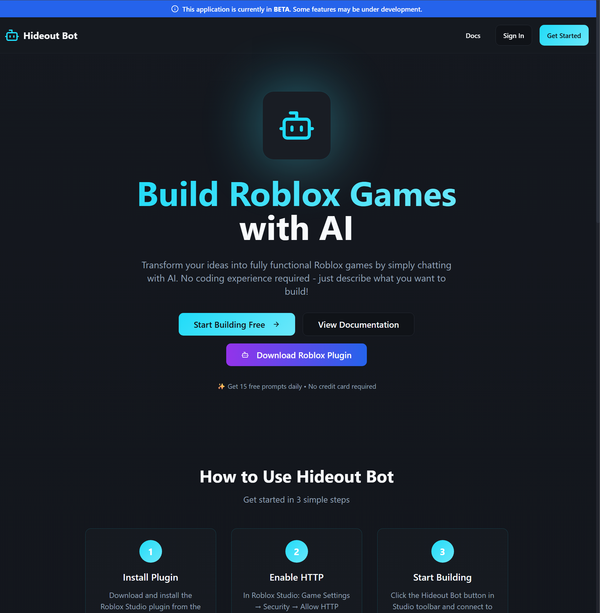 Hideout Bot - Main screenshot showing features and interface