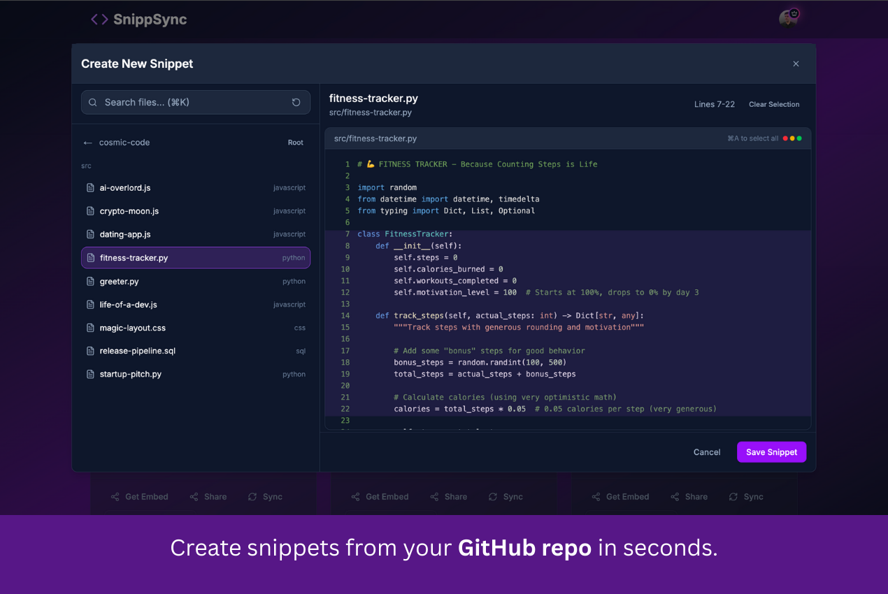 Snippsync - Mantieni i frammenti di codice senza sforzo in sintonia con GitHub media 3